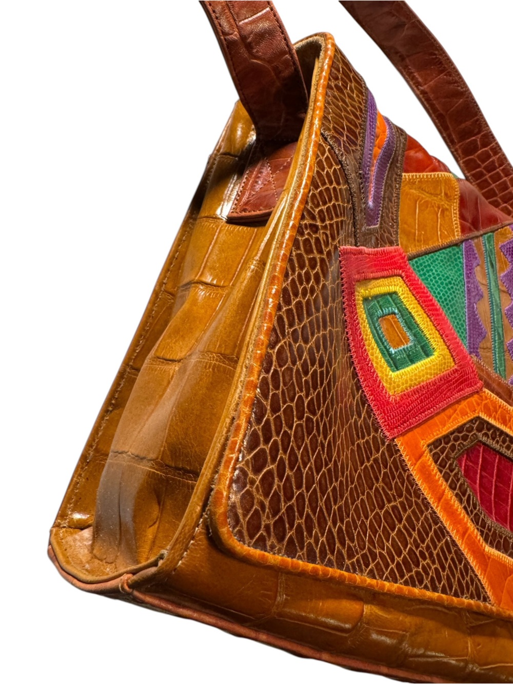 Bold Sharif Multicolor Geometric Patchwork Leather Crossbody Shoulder Bag Purse - Picture 3 of 11